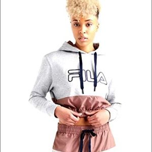 FILA Dora Cropped Iridescent Fleece Cropped Hoodie Sweatshirt Y2K style